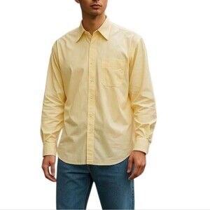 Ermenegildo Zegna Yellow Button-Up Long Sleeve Shirt 46/18 Business Casual Luxe